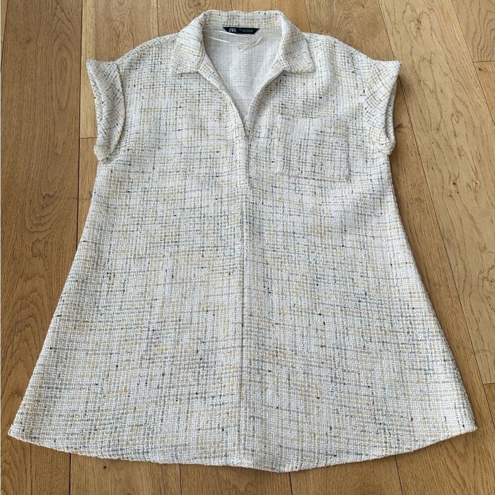 Zara Ivory Tweed Shift Dress Size Small NWOT
